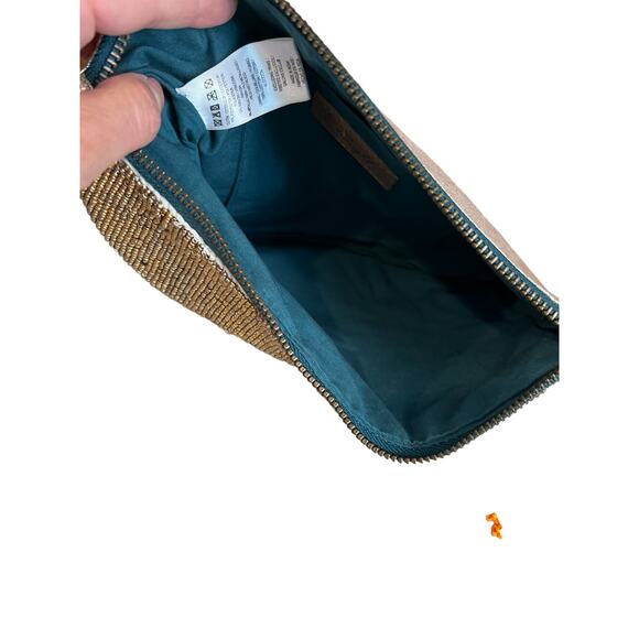 Miss Albright Anthropologie Beaded Clutch Bag Metallic Gold Bird - Picture 6 of 8